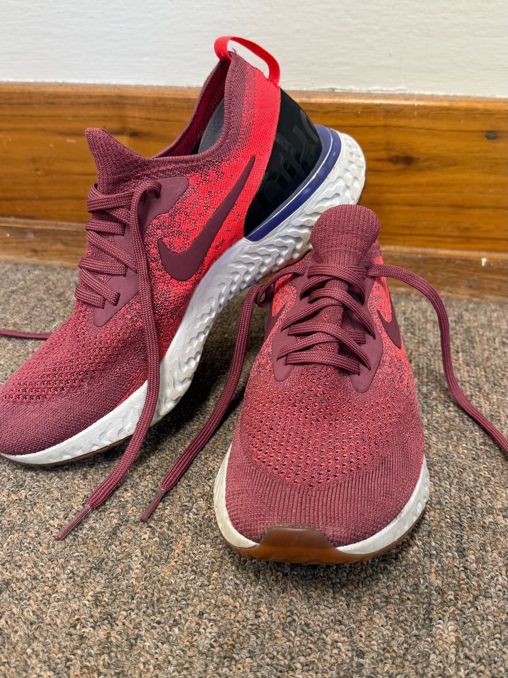 Nike Coral Pink Knit Running Shoe with Blue Insole